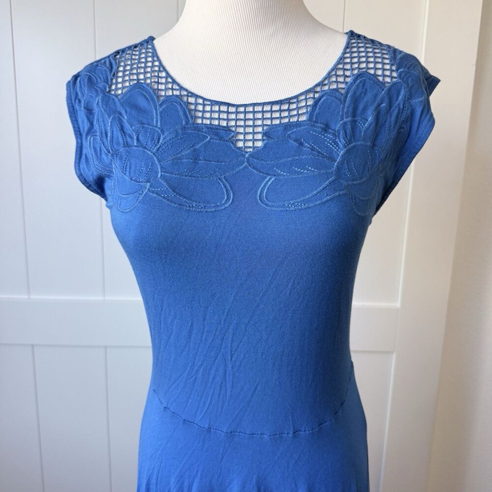 Embroidered Applique Midi Dress Spense Sz S Boho Whimsigoth Lagenlook 80s Style - Picture 3 of 16